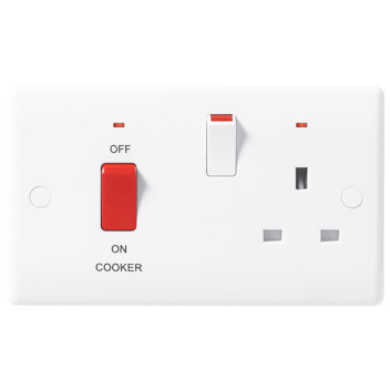 BG Cooker Switch with Switched Socket & Indicators Round Edge 870-01