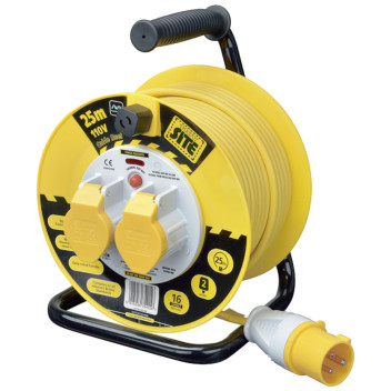 Masterplug 2 Socket 110V 25m 6A Site Power Cable Reel