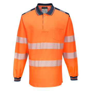 Portwest Hi-Vis Polo Shirt Long Sleeve Orange/Black T184 XL